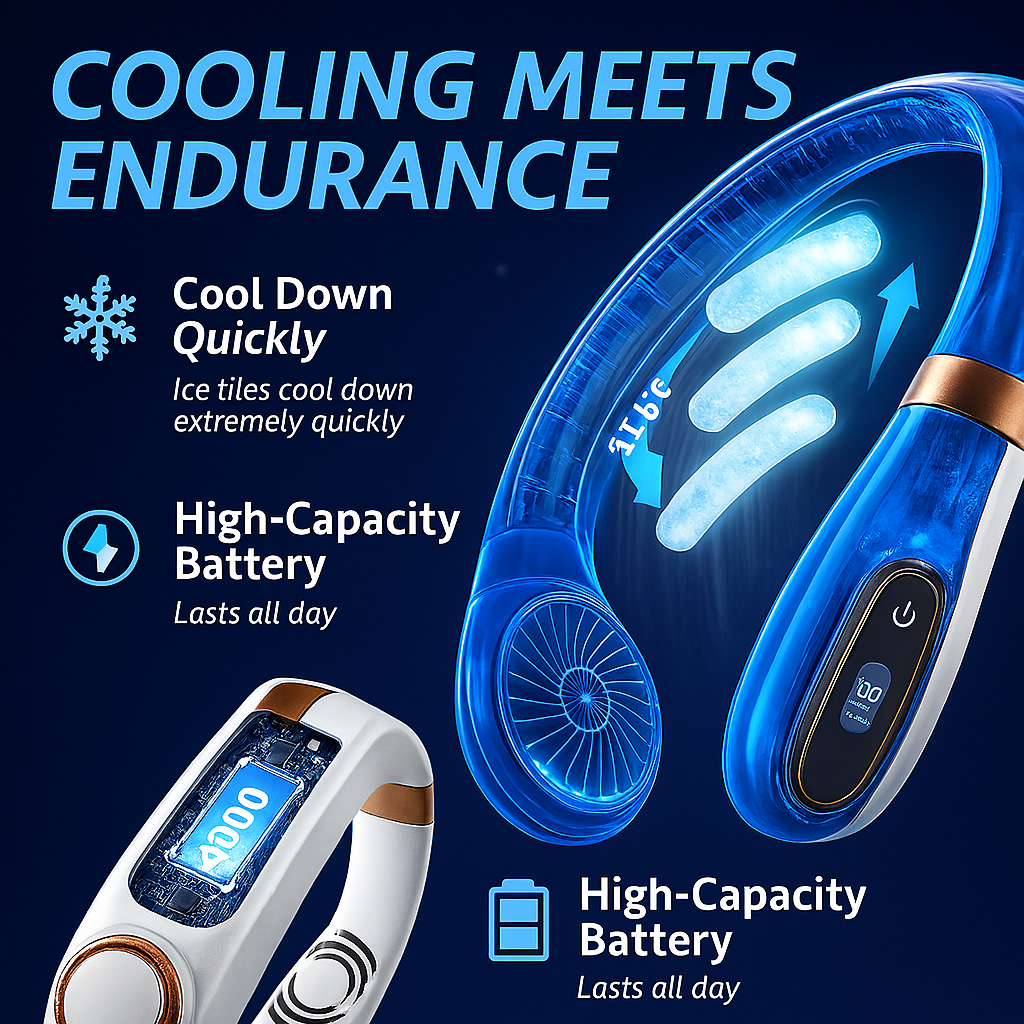 PORTABLE NECK FANS USB RECHARGABLE BLADELESS 5 SPEED COOLING HANDS-FREE - Conglom